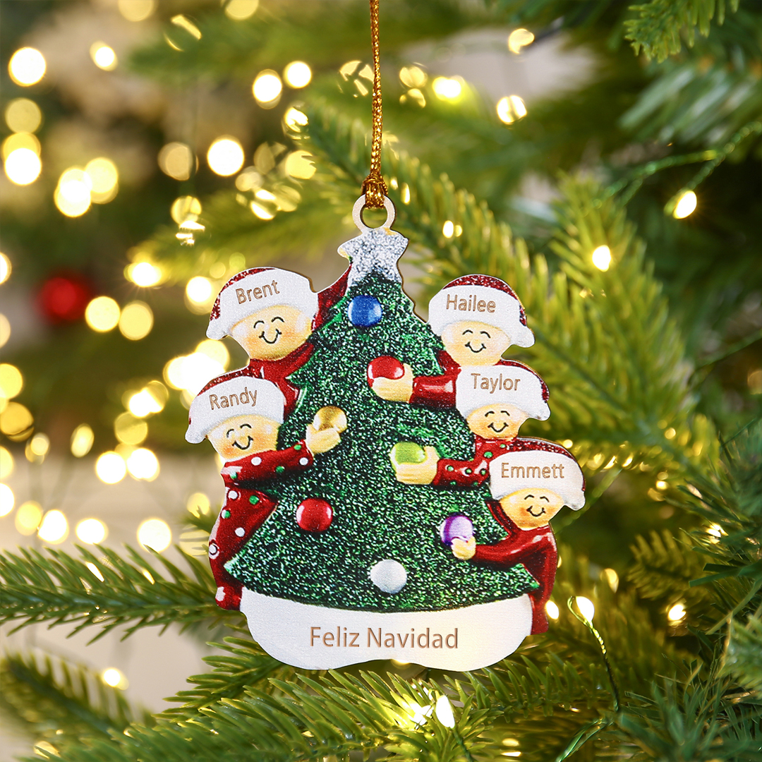 Navidad-Ornamentos Navideños de Madera Familia de 3-6 nombres Personalizados con Texto