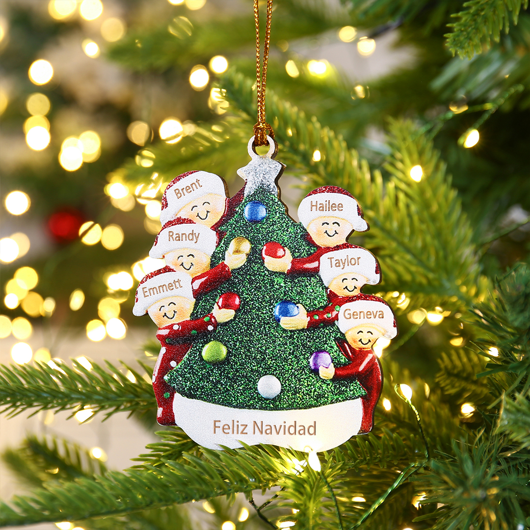 Navidad-Ornamentos Navideños de Madera Familia de 3-6 nombres Personalizados con Texto