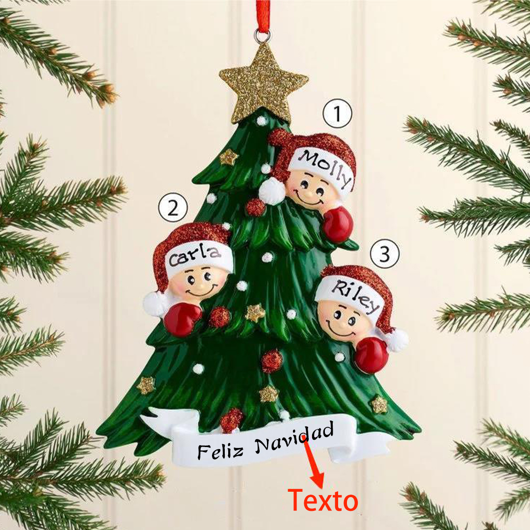 Navidad-Muñecas Ornamentos Navideños 3 nombres personalizados con texto Adorno de Madera
