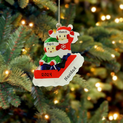 Navidad-Ornamentos Navideños de Acrílico Carro de Esquí 2 Nombres con Texto y Año Personalizados