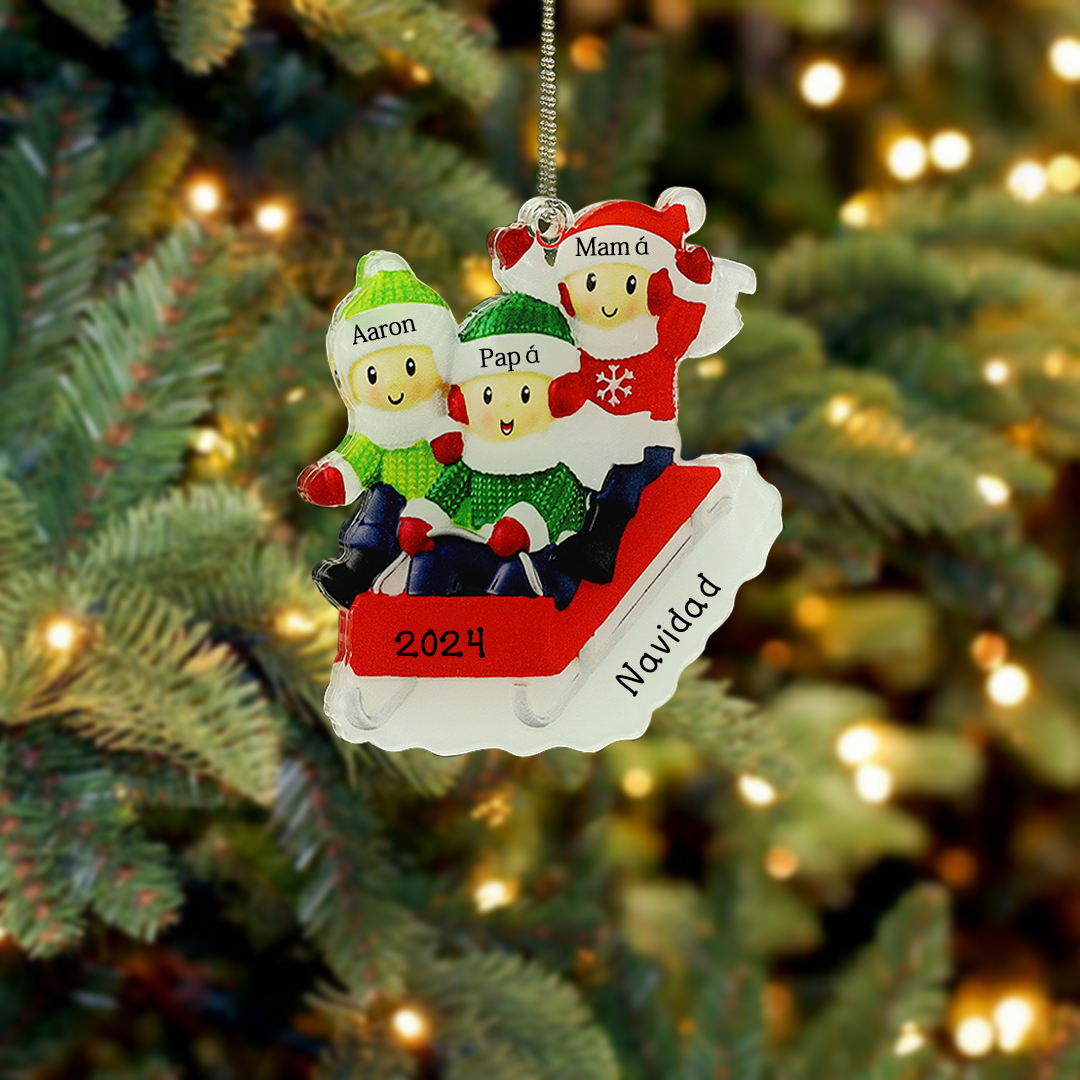 Navidad-Ornamentos Navideños de Acrílico Carro de Esquí 3 Nombres con Texto y Año Personalizados