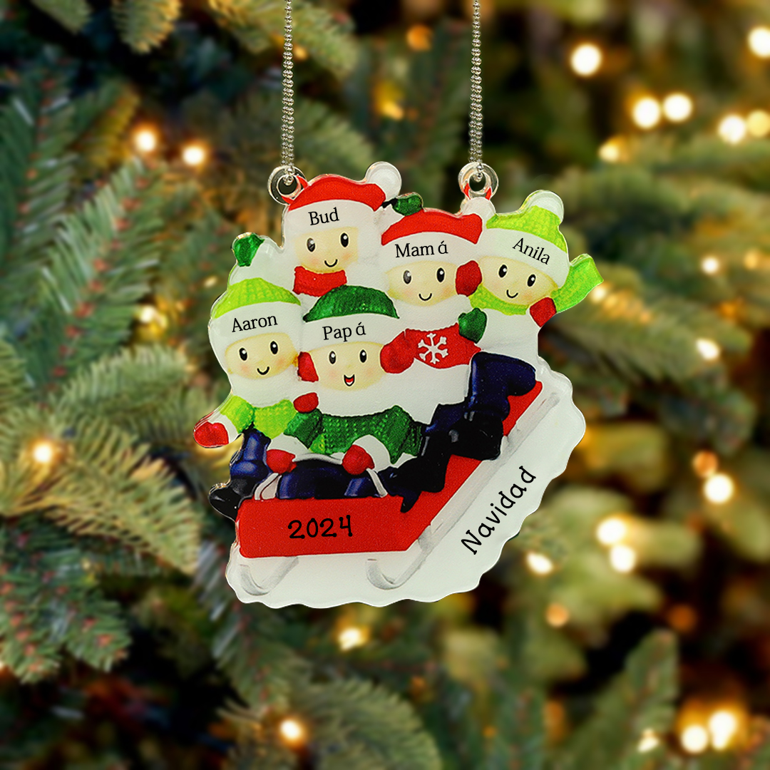 Navidad-Ornamentos Navideños de Acrílico Carro de Esquí 5 Nombres con Texto y Año Personalizados