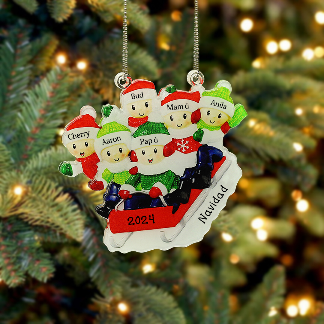 Navidad-Ornamentos Navideños de Acrílico Carro de Esquí 6 Nombres con Texto y Año Personalizados