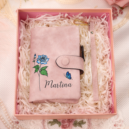 Cartera, billetera con 1 nombre y 1 flor de nacimiento personalizados monedero clásico para mujer | Jessemade
