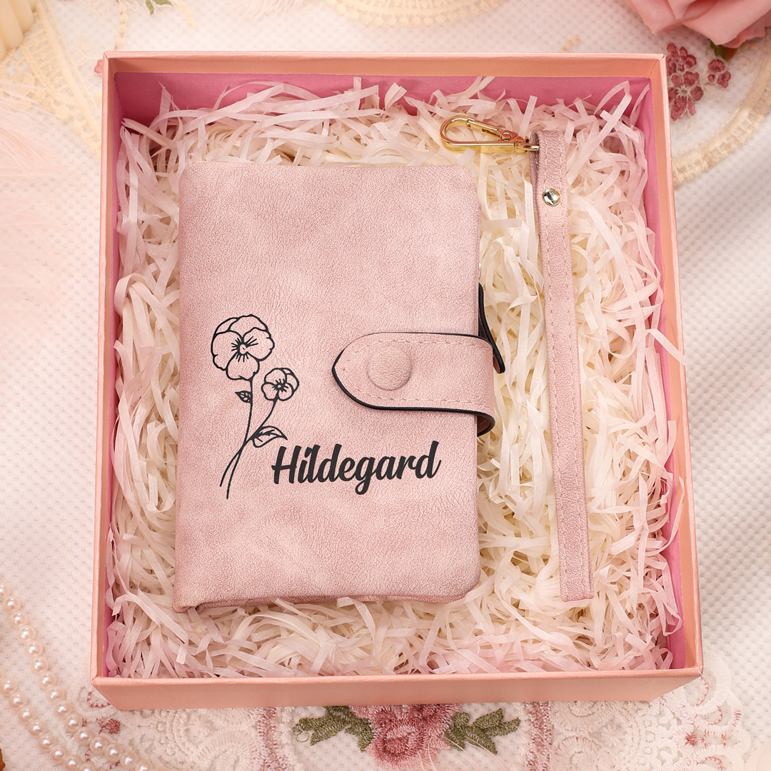 Cartera, billetera con 1 nombre y 1 flor de nacimiento personalizados monedero clásico para mujer | Jessemade