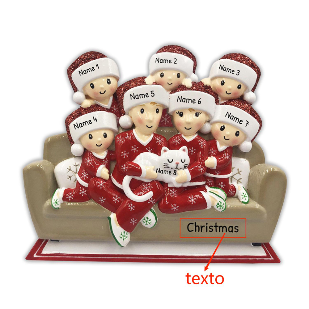 Navidad-Muñecos Ornamentos Navideños Familia con Gato 8 Nombres con Texto Personalizados Adorno de Madera