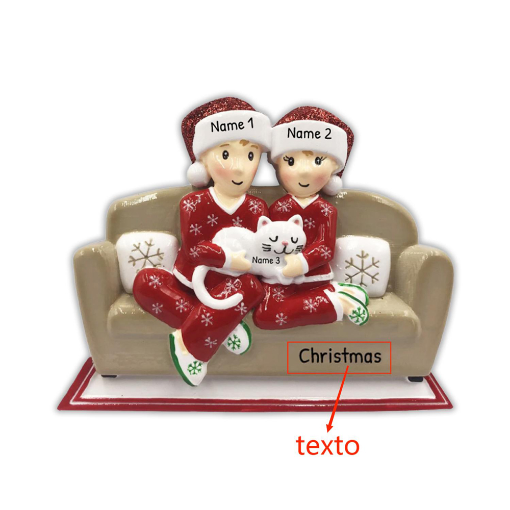 Navidad-Muñecos Ornamentos Navideños Familia con Gato 3 Nombres con Texto Personalizados Adorno de Madera