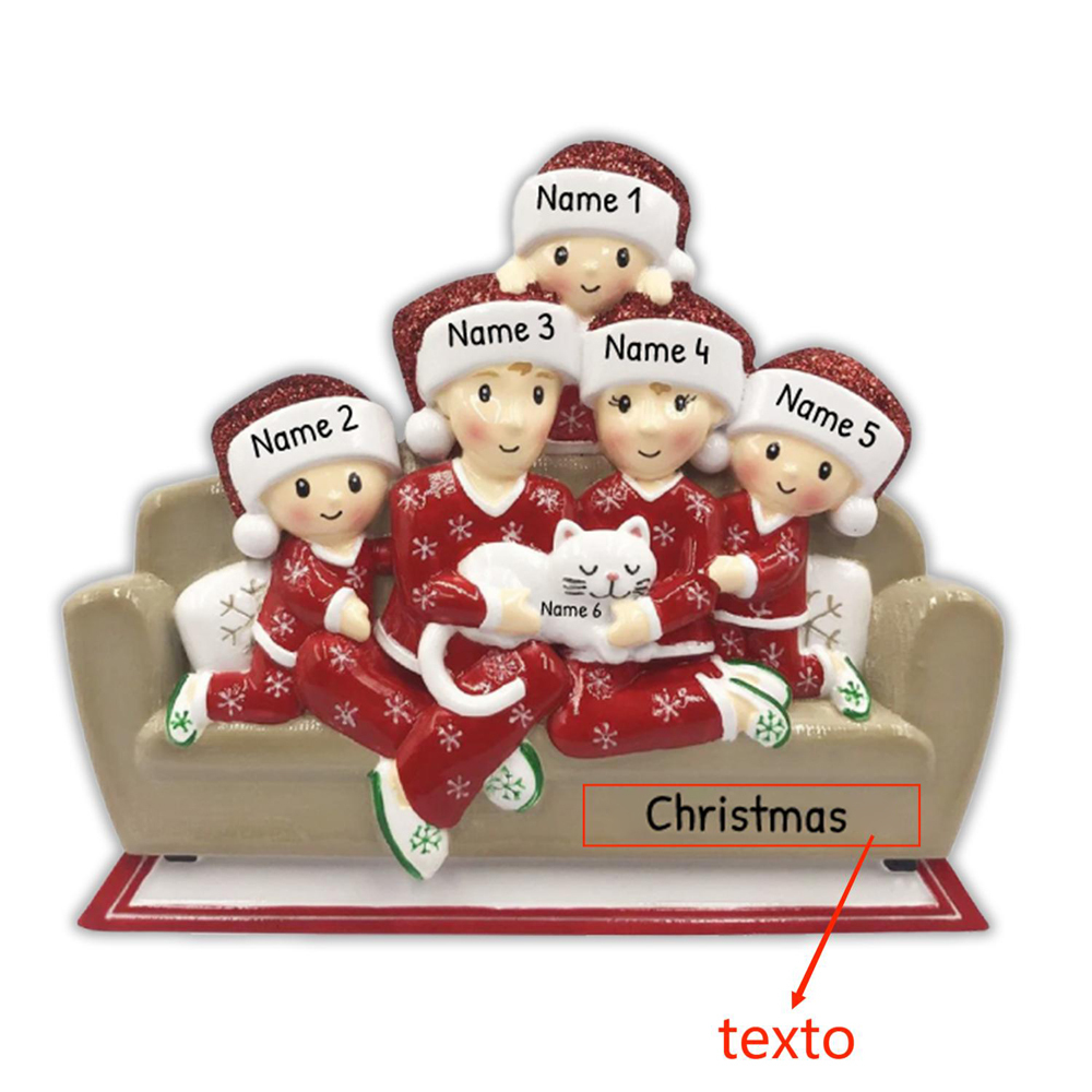 Navidad-Muñecos Ornamentos Navideños Familia con Gato 6 Nombres con Texto Personalizados Adorno de Madera