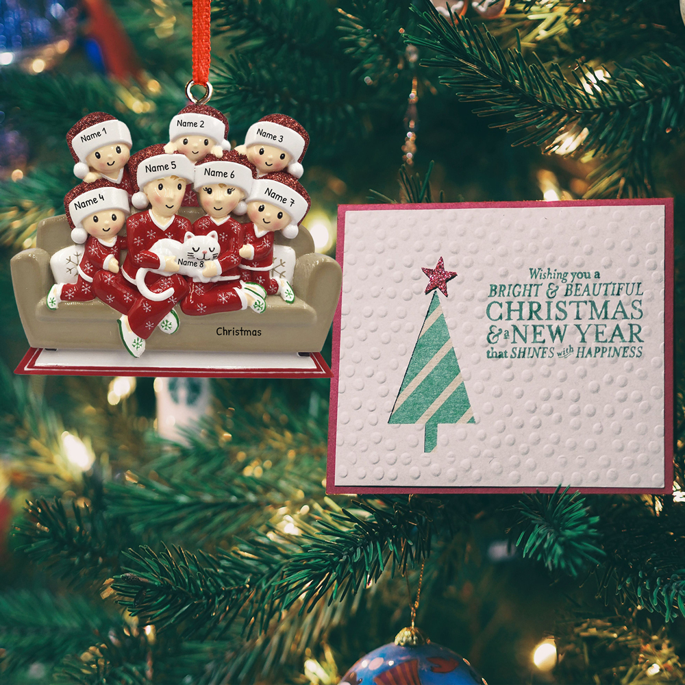 Navidad-Muñecos Ornamentos Navideños Familia con Gato 5 Nombres con Texto Personalizados Adorno de Madera