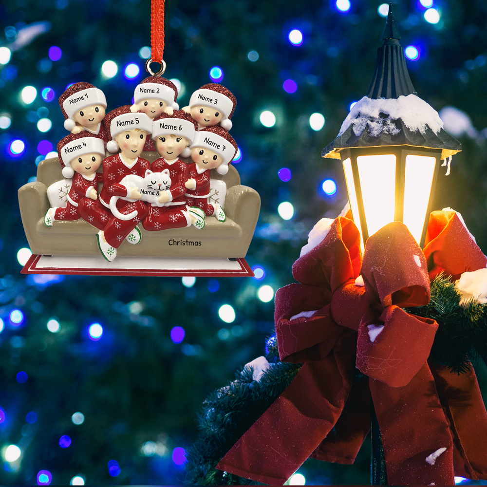 Navidad-Muñecos Ornamentos Navideños Familia con Gato 5 Nombres con Texto Personalizados Adorno de Madera