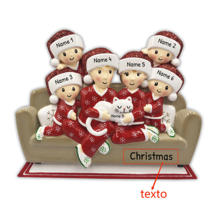 Navidad-Muñecos Ornamentos Navideños Familia con Gato 7 Nombres con Texto Personalizados Adorno de Madera