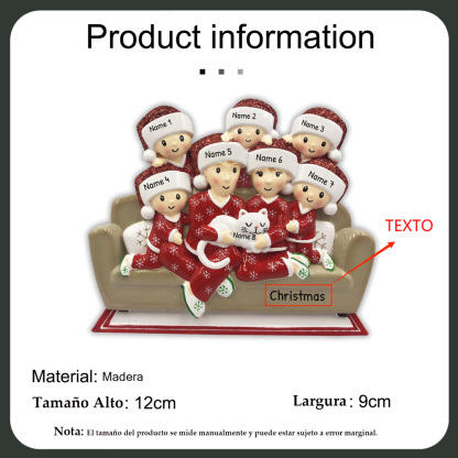 Navidad-Muñecos Ornamentos Navideños Familia con Gato 5 Nombres con Texto Personalizados Adorno de Madera