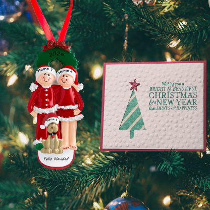 Navidad-Muñecos Ornamentos Navideños con Perro 3 Nombres y 1 Año con Texto Personalizados Adorno de Madera