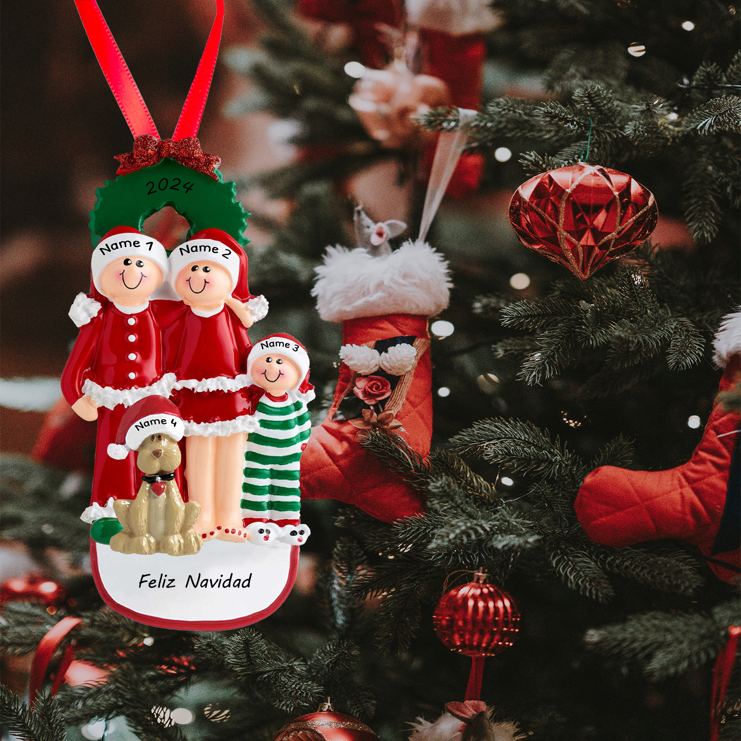 Navidad-Muñecos Ornamentos Navideños con Perro 6 Nombres y 1 Año con Texto Personalizados Adorno de Madera