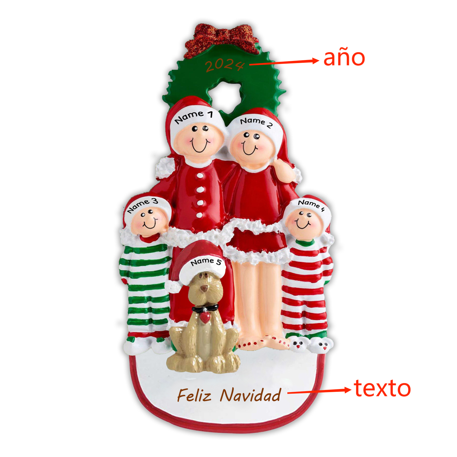Navidad-Muñecos Ornamentos Navideños con Perro 5 Nombres y 1 Año con Texto Personalizados Adorno de Madera