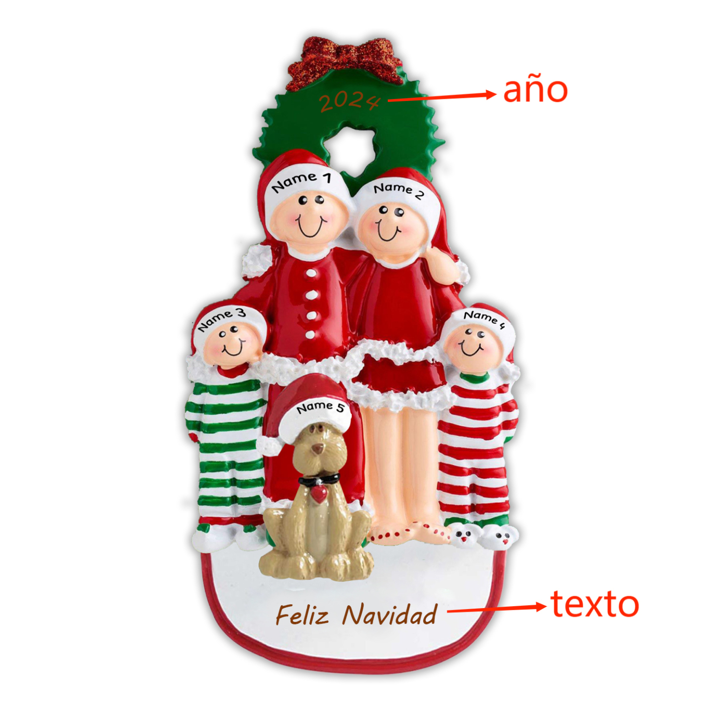 Navidad-Muñecos Ornamentos Navideños con Perro 5 Nombres y 1 Año con Texto Personalizados Adorno de Madera