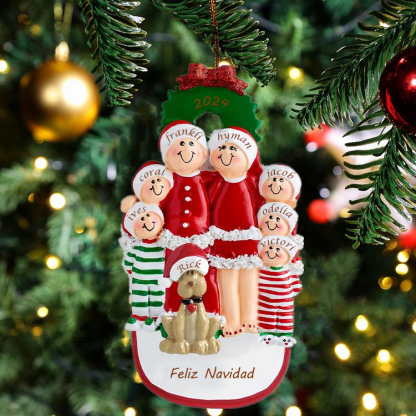 Navidad-Muñecos Ornamentos Navideños con Perro 8 Nombres y 1 Año con Texto Personalizados Adorno de Madera