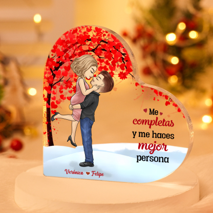 Placa de acrílico en forma de corazón para pareja con 2 nombres y figuras personalizados | Jessemade