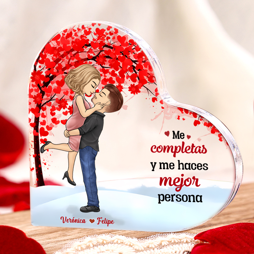Placa de acrílico en forma de corazón para pareja con 2 nombres y figuras personalizados | Jessemade