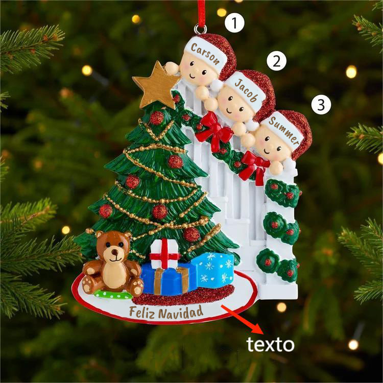 Navidad-Ornamentos muñecos navideños de resina familia 3 nombres personalizados con texto