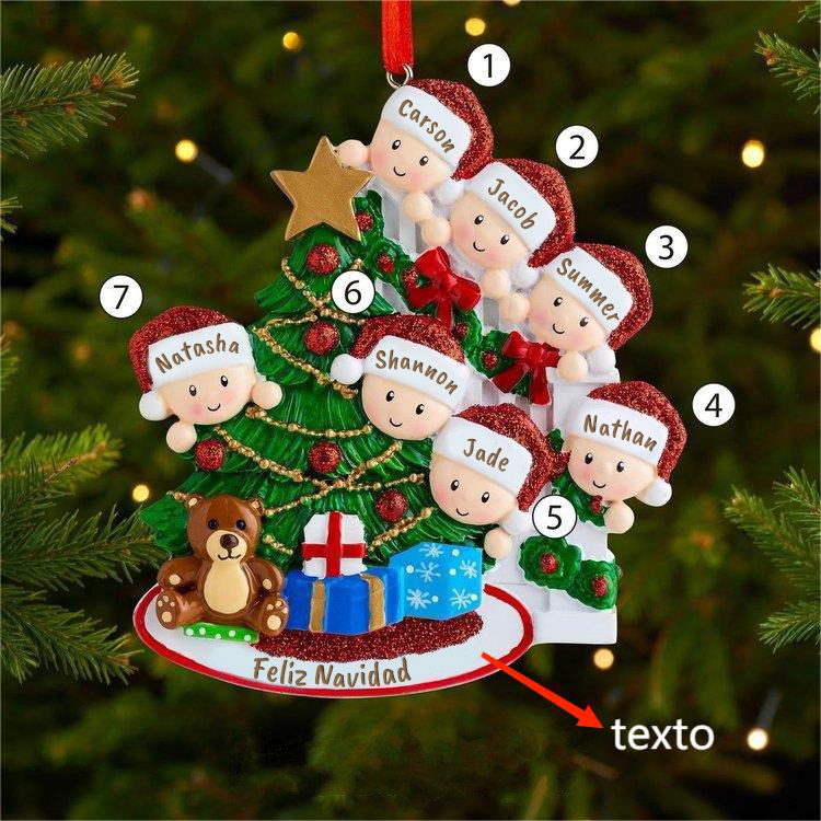 Navidad-Ornamentos muñecos navideños de resina familia 7 nombres personalizados con texto