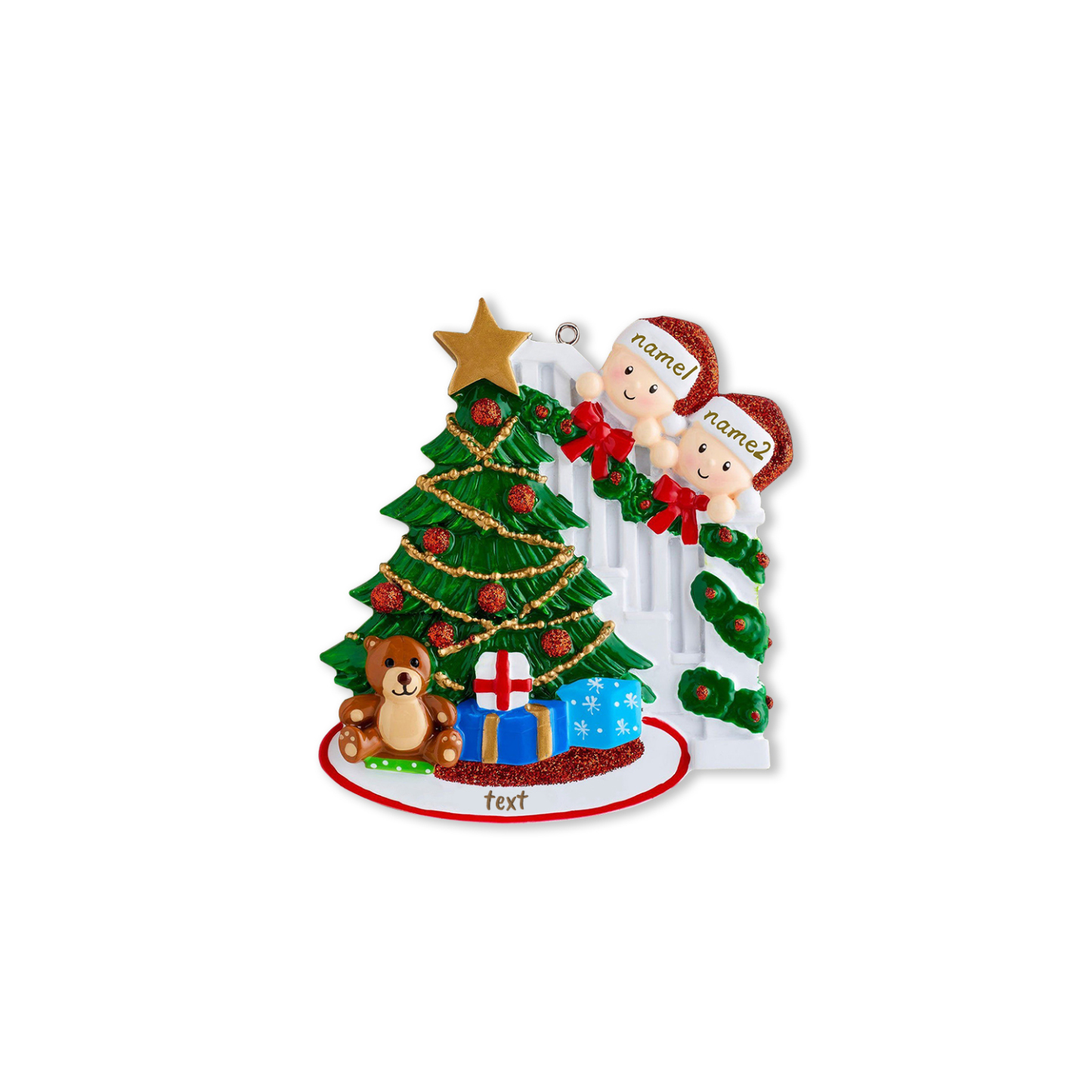 Navidad-Ornamentos muñecos navideños de resina familia 2 nombres personalizados con texto