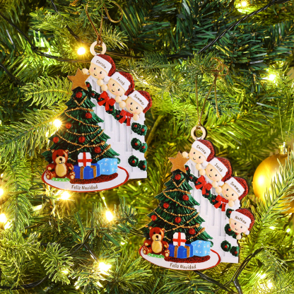 Navidad-Ornamentos con muñecos familia 7 nombres personalizados con texto adorno de madera