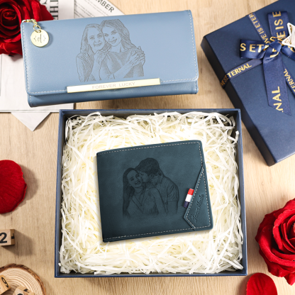 Kit de regalo un par de carteras para mujer y hombre con fotos, nombre