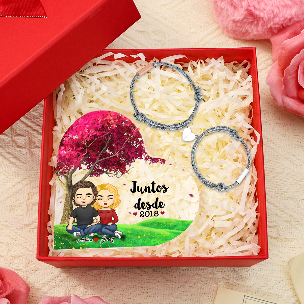 Kit de Regalo para Pareja con Pulseras y Placa Acrílica Personalizada-Jessemade ES
