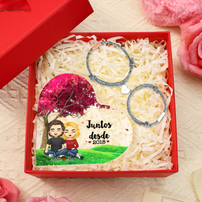 Kit de Regalo para Pareja con Pulseras y Placa Acrílica Personalizada-Jessemade ES