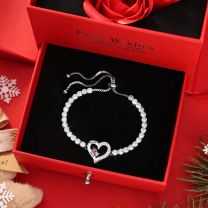 Pulsera personalizada con 2 a 4 nombres, corazón y piedra de nacimiento de circonita cúbica | Jessemade