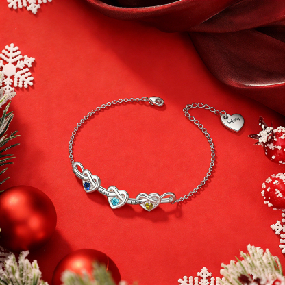Pulsera para mujer de corazones entrelazados con 2-6 nombres y piedras personalizados color plateado | Jessemade