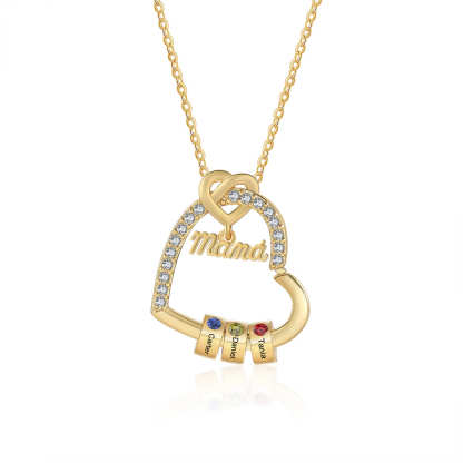 Collar en forma de corazón 1-5 nombres y piedras de nacimiento personalizados con colgante de "MAMÁ" color oro | Jessemade