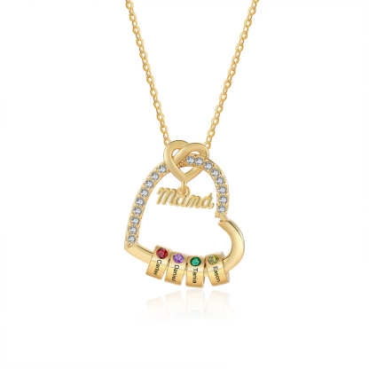 Collar en forma de corazón 1-5 nombres y piedras de nacimiento personalizados con colgante de "MAMÁ" color oro | Jessemade