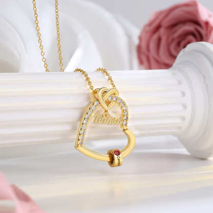 Collar en forma de corazón 1-5 nombres y piedras de nacimiento personalizados con colgante de "MAMÁ" color oro | Jessemade