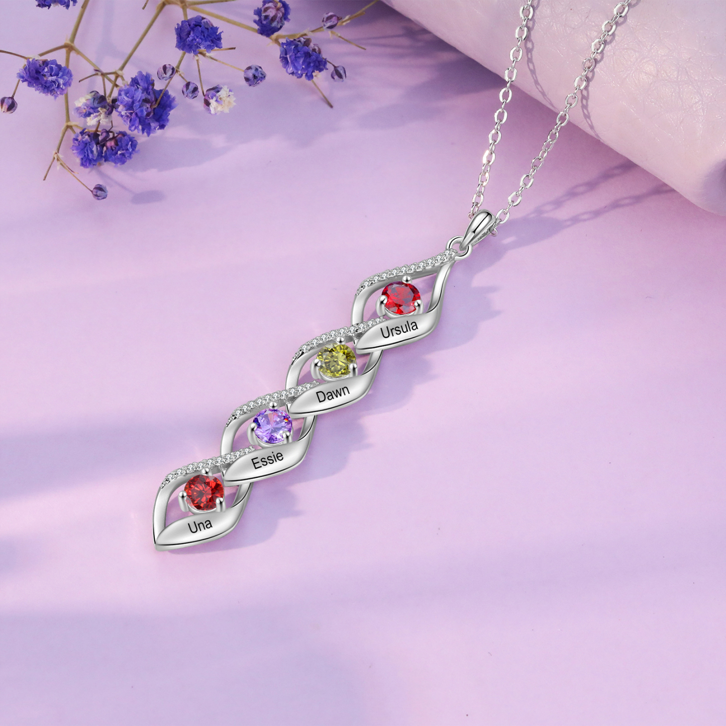 Collar de lazos con 2-5 nombres y piedras de nacimiento personalizados-Jessemade ES