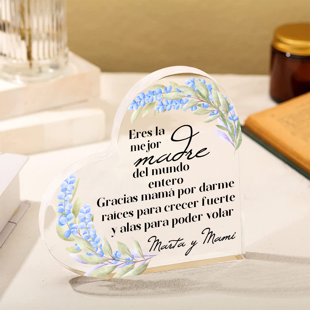 A mi mamá-Placa de acrílico en forma de corazón con frases amorosos 1 texto personalizado-Jessemade ES