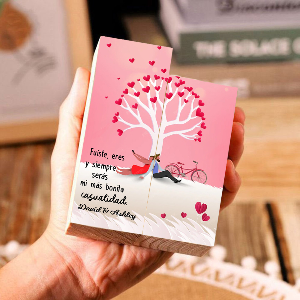 Candelero de árbol de amor para pareja de madera de dos piezas sin candela con 1 texto personalizado-Jessemade ES