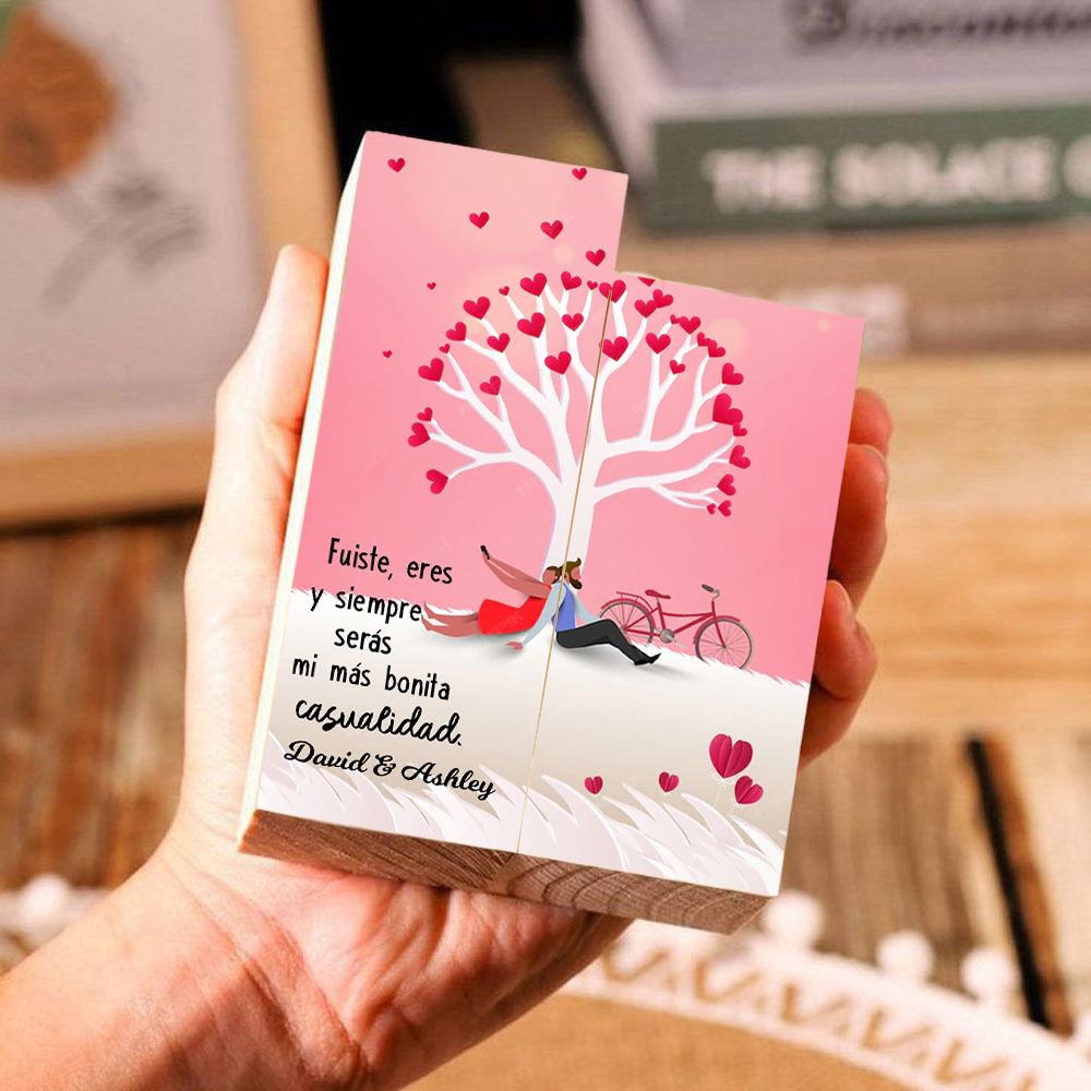 Candelero de árbol de amor para pareja de madera de dos piezas sin candela con 1 texto personalizado-Jessemade ES