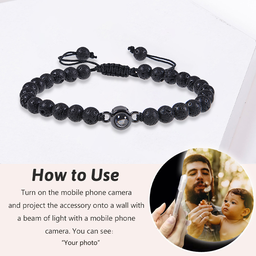 A mi papá-Pulsera de perlas con proyección de foto en color para hombre-Jessemade ES
