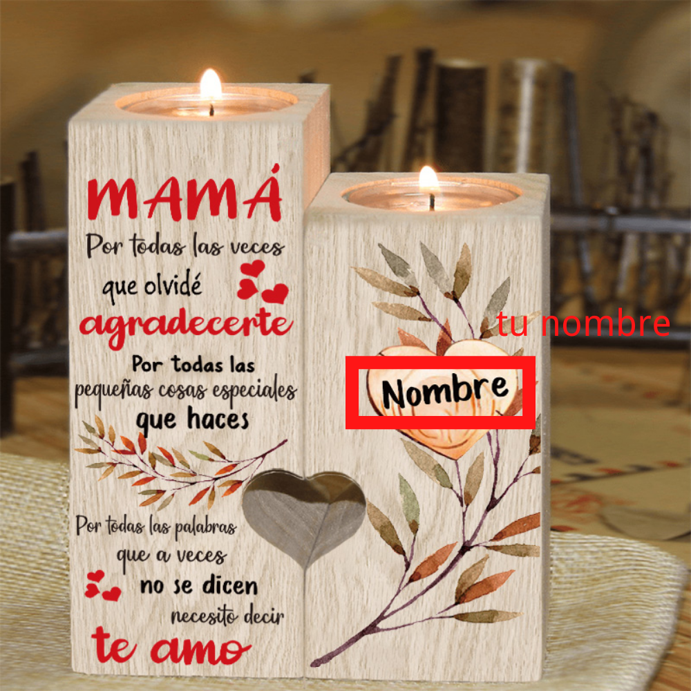 A mi madre-Candelero de madera de dos piezas sin candela 1 nombre personalizado