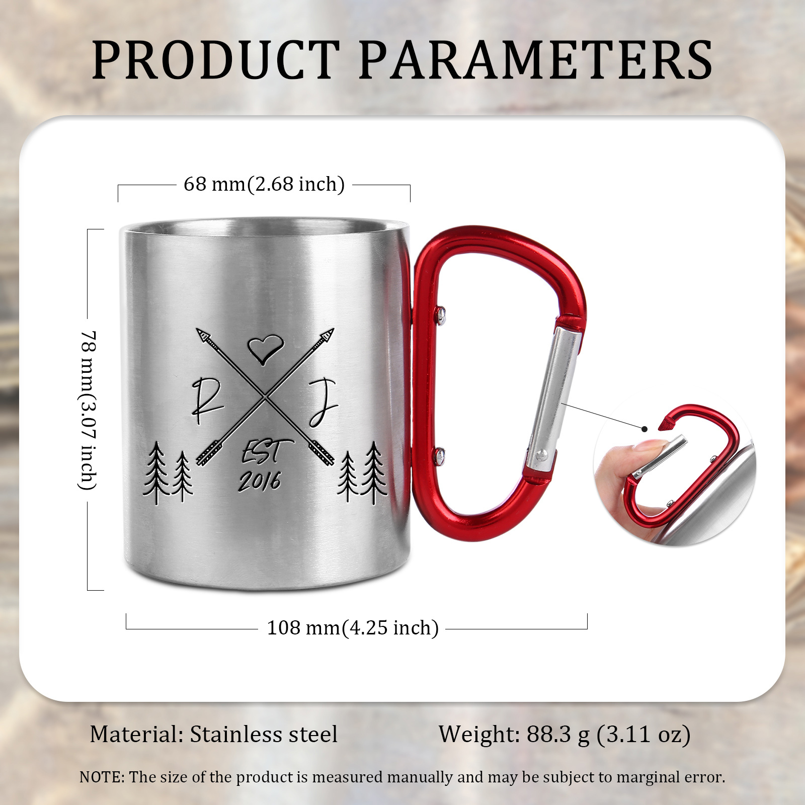 Taza de acero inoxidable actividad al aire libre para pareja 2 letras personalizadas y año-Jessemade ES