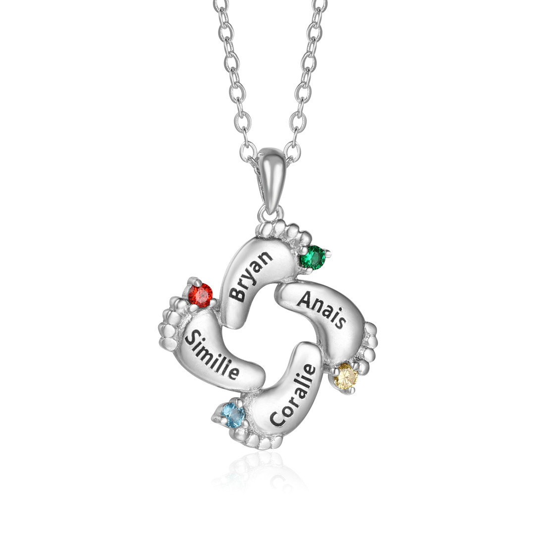 Collar 4 nombres y 4 piedras de nacimiento personalizados en pies de bebé-Jessemade ES