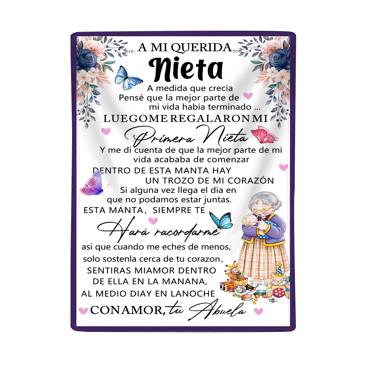 A mi nieta de abuela - Manta de buen calidad con frase amoroso-Jessemade ES