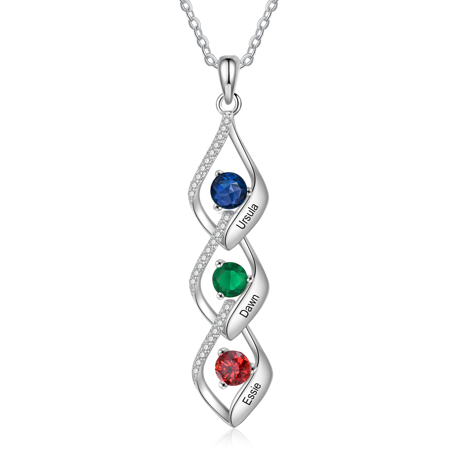 Collar de lazos con 2-5 nombres y piedras de nacimiento personalizados-Jessemade ES