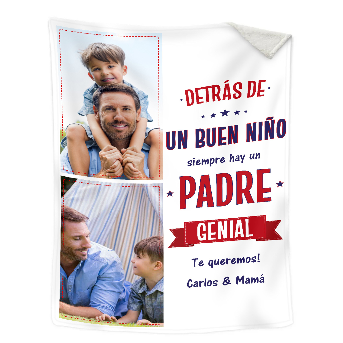 A mi padre - Manta de buen calidad con frase amoroso y personalizada con 2 fotos y 1 texto-Jessemade ES
