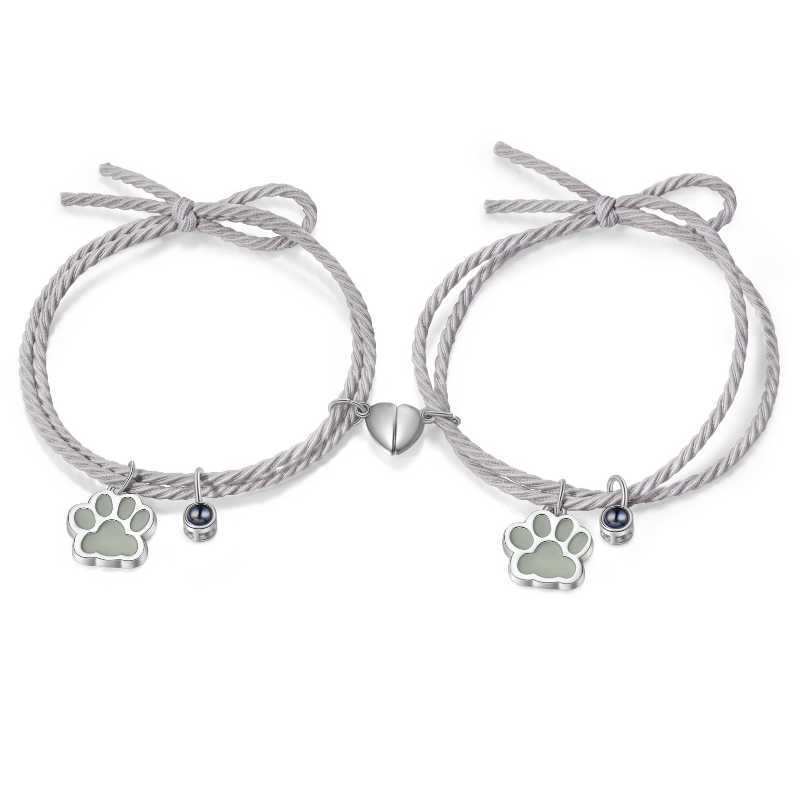 Pulsera para pareja de pata fluorescente con proyección de foto con dije de corazón magnético-Jessemade ES