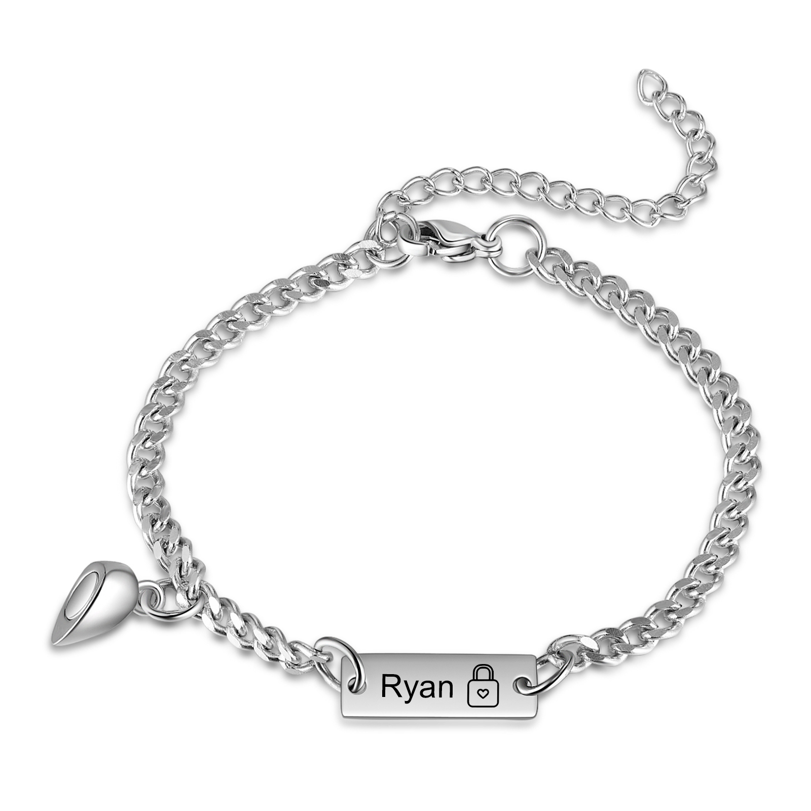 Pulseras de cadena personalizadas con 2 nombres para pareja con dije de corazón de rompecabezas magnético | Jessemade