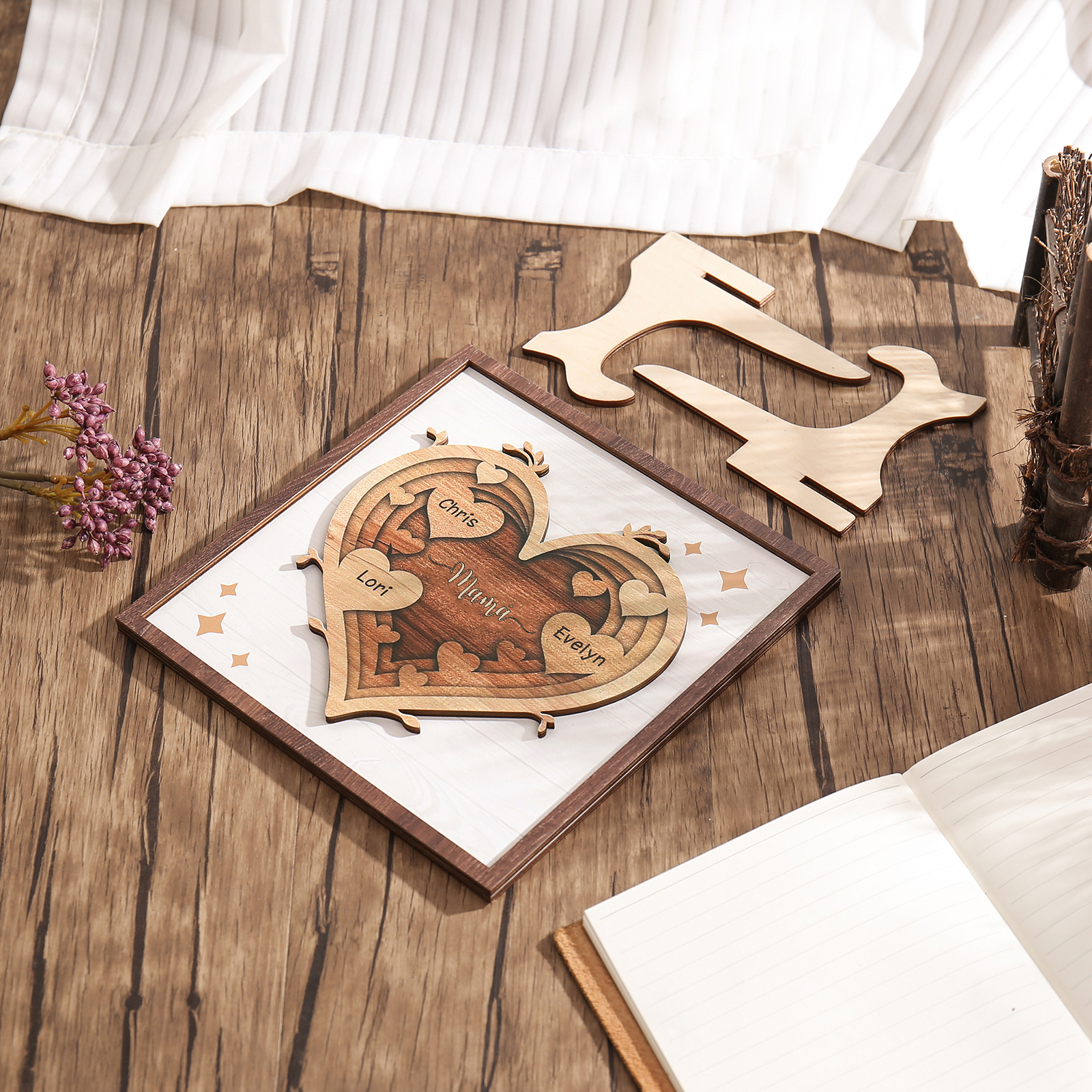 A mi mamá-Adorno 2-6 nombres personalizados decoración de madera de corazón-Jessemade ES