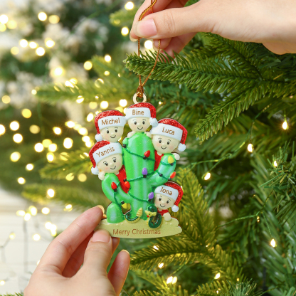 Navidad-Ornamento muñecos navideño de madera cactus 5 nombres y 1 texto personalizados adorno del árbol-Jessemade ES
